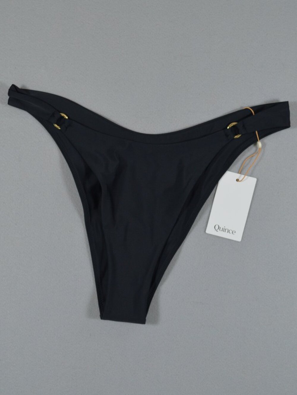 NWT Quince Italian High-Leg Ring Bikini Bottom Black L